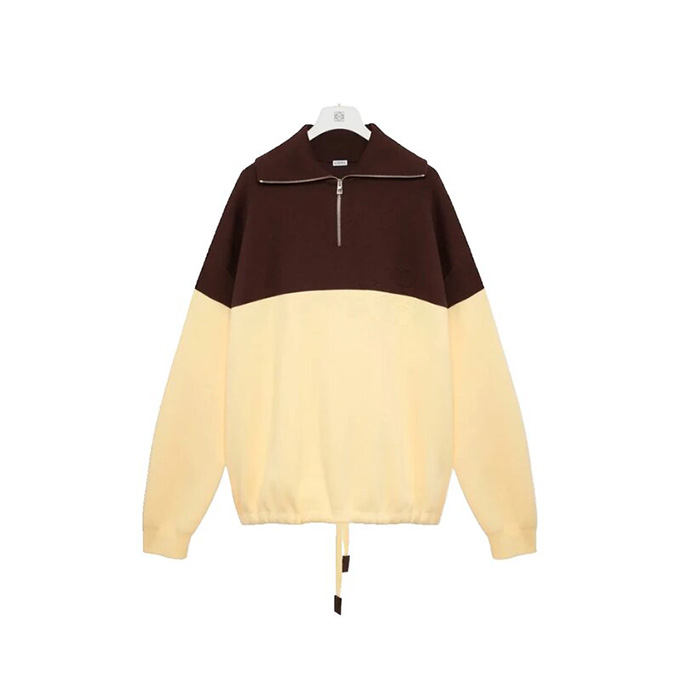loewe color block half zip double face cotton knit sweater